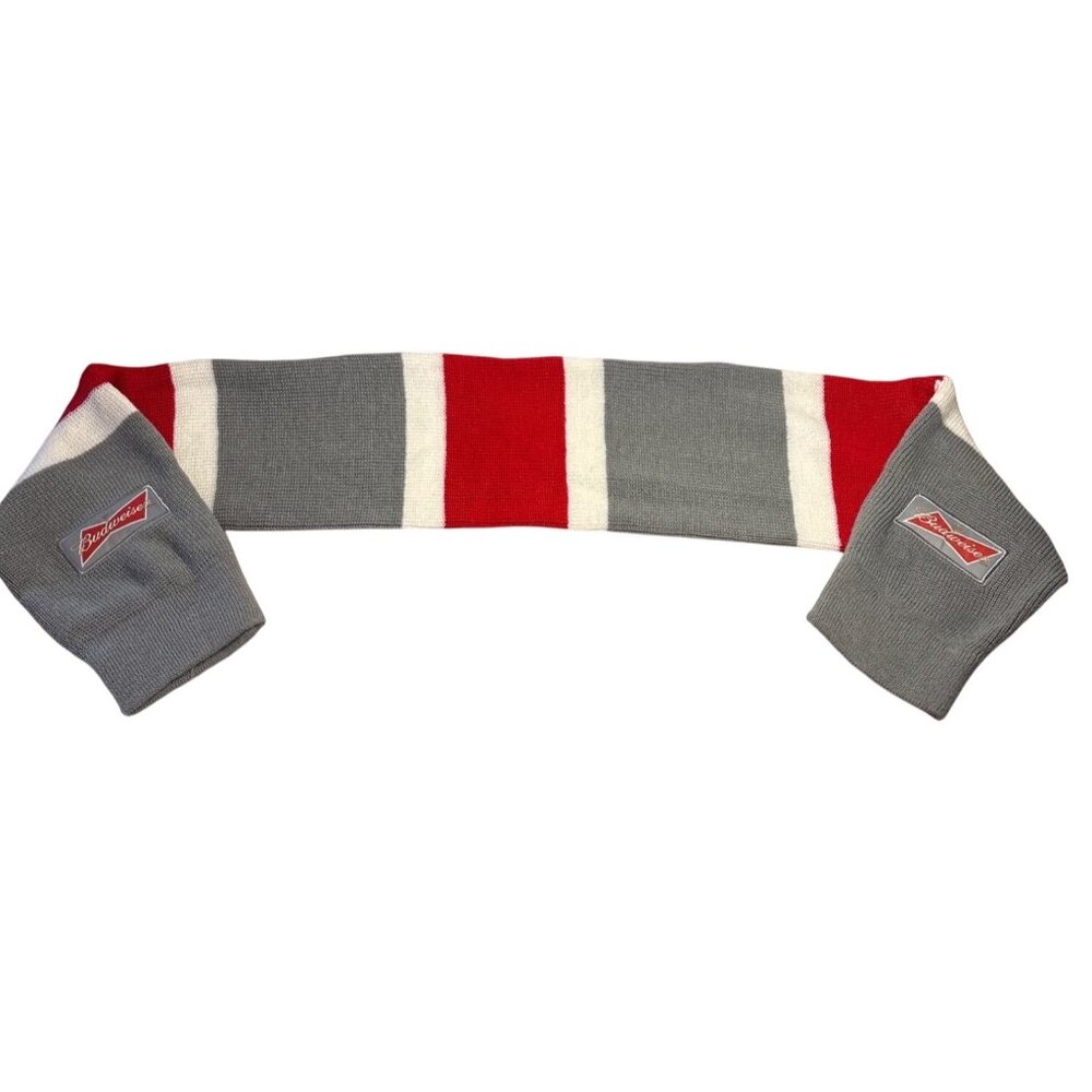 NHL Hockey Sock Design Scarf Budweiser Knit Gray Red White Striped  48” Long